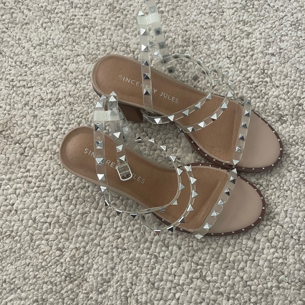 Sincerely Jules Clear and Tan Studded Sandals